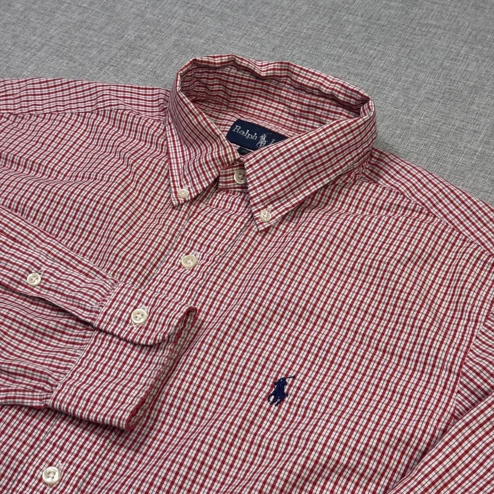 Ralph Lauren Button-Down Shirt Mens M Red Check Long Sleeve Classic Fit Cotton